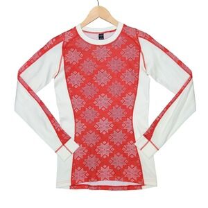 Helly Hansen Long Sleeve Snowflake Thermal Base Layer Top M Red Ski Snow Dry